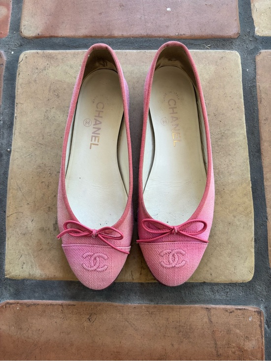 CHANEL Shoes - CHANEL Coral Pink Canvas Ballet Flats with CC Emblem  37.5 (run slightly small)